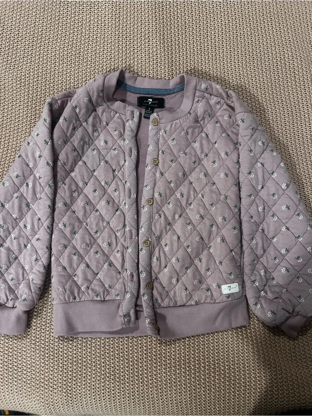 7 For All Mankind Girls Quilted Floral Jacket Size 6 Mauve Button Front